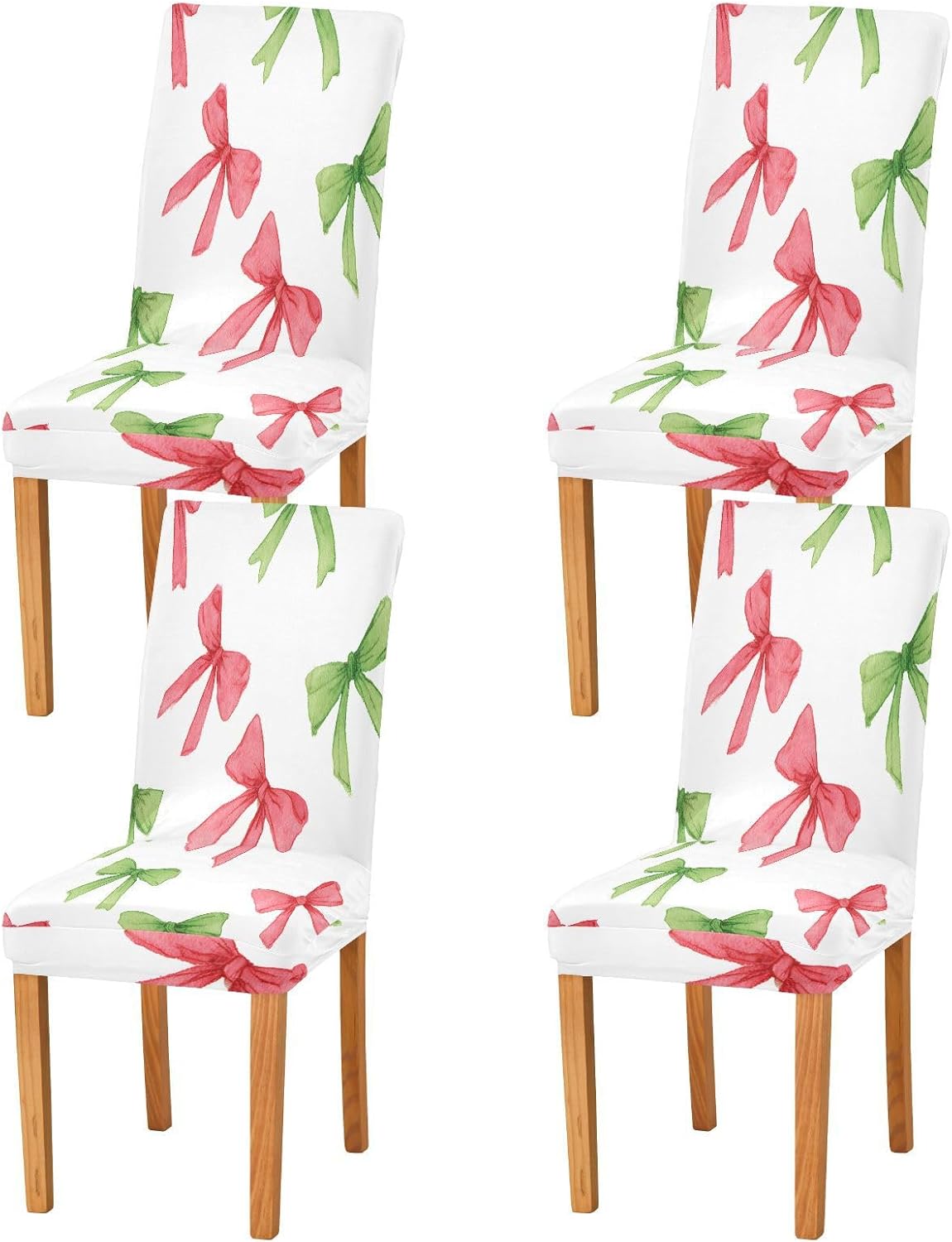ALAZA Chair Covers for Dining Room, Red Green Watercolor Bow Pattern Stretch Chair Cover Sets Chair Protector Removable Washable for Ktichen Restaurant Hotel
