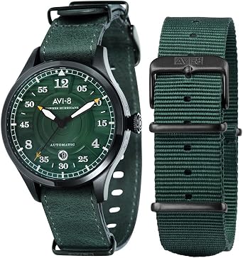AVI-8 Orologio militare automatico aviatore da uomo Hawker Hurricane  limited edition aviazione inglese con cinturino in nylon e cuoio  (AV-4046-04) : Amazon.it: Orologi