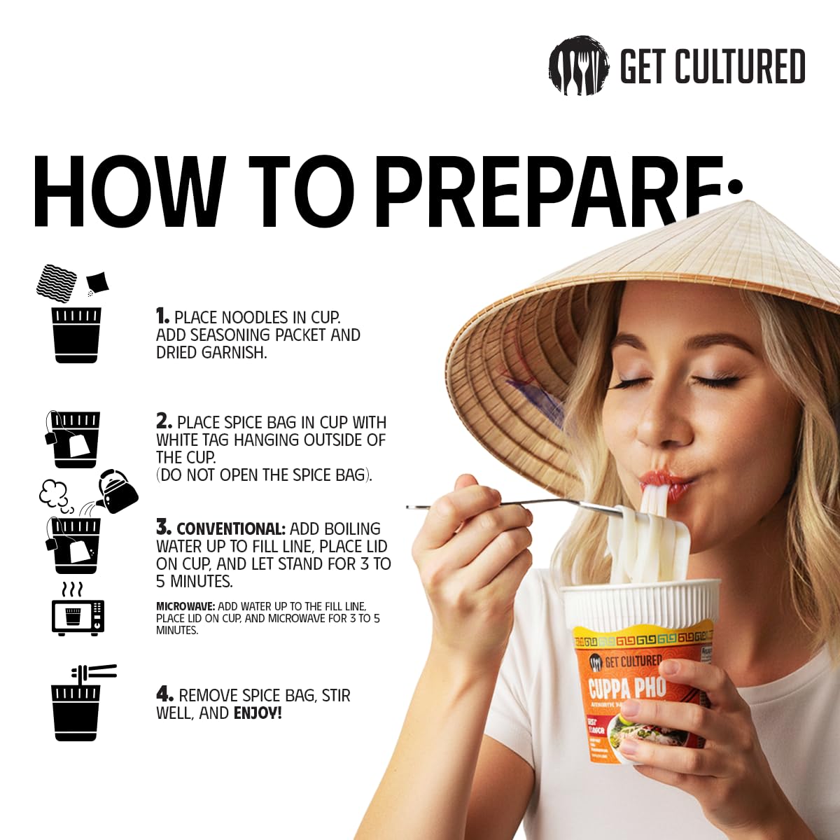 Get Cultured Instant Beef Pho Noodle Soup - Authentic Vietnamese Cuppa Pho with Spices & Dried Herbs | Premium Microwavable Noodle Soup, Gluten Free & Low Sodium 3.0 oz (6-Pack)
