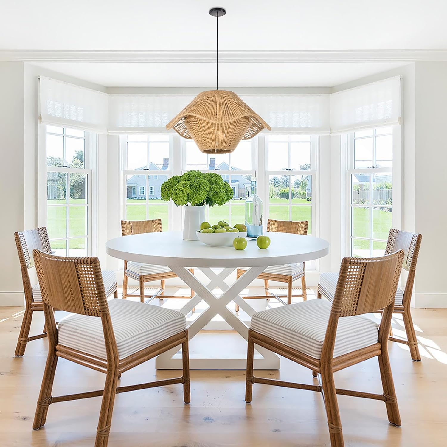 Arturesthome Woven Pendant Lighting,Boho Hanging Lamp Adjustable Rustic Farmhouse Chandelier Rattan Lamp Shade for Kitchen Living Room Bedroom 15.74"
