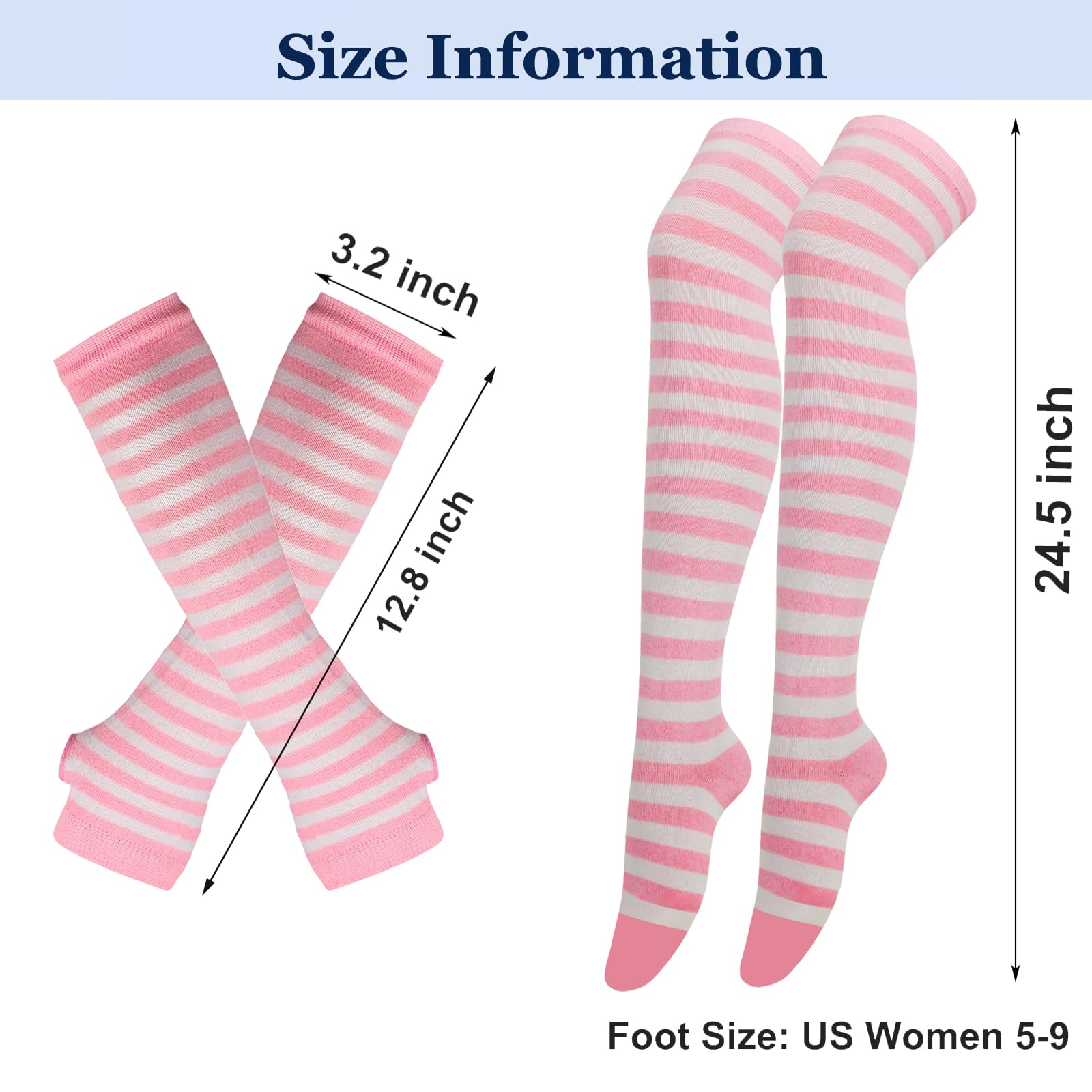 Ibeauti 8 Pcs Womens Striped Knee High Socks Stockings Y2K Goth Knitted Long Arm Warmer Fingerless Gloves Set