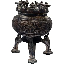 Exotic India Incense Burner with Nandi, Shiva Linga and Peacock Legs - Brass Sculpture - Color Super AntiqueColor