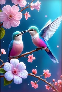 Huacan Diamond Painting Kits for Adults Flowers Full Square Drill 5D DIY Birds Diamonds Paintings Art Kit for Home Wall Decor Picture Size 12 * 16 Inch