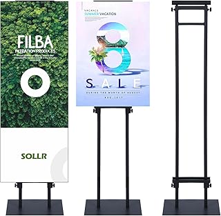 MYOYAY Doppelseitiger Metall Plakatständer, 110-200cm Höhenverstellbar Werbeständer, Stabil Präsentationsständer Innen Posterständer für Hochzeits Gewerbeflächen Messe, Schwarzer