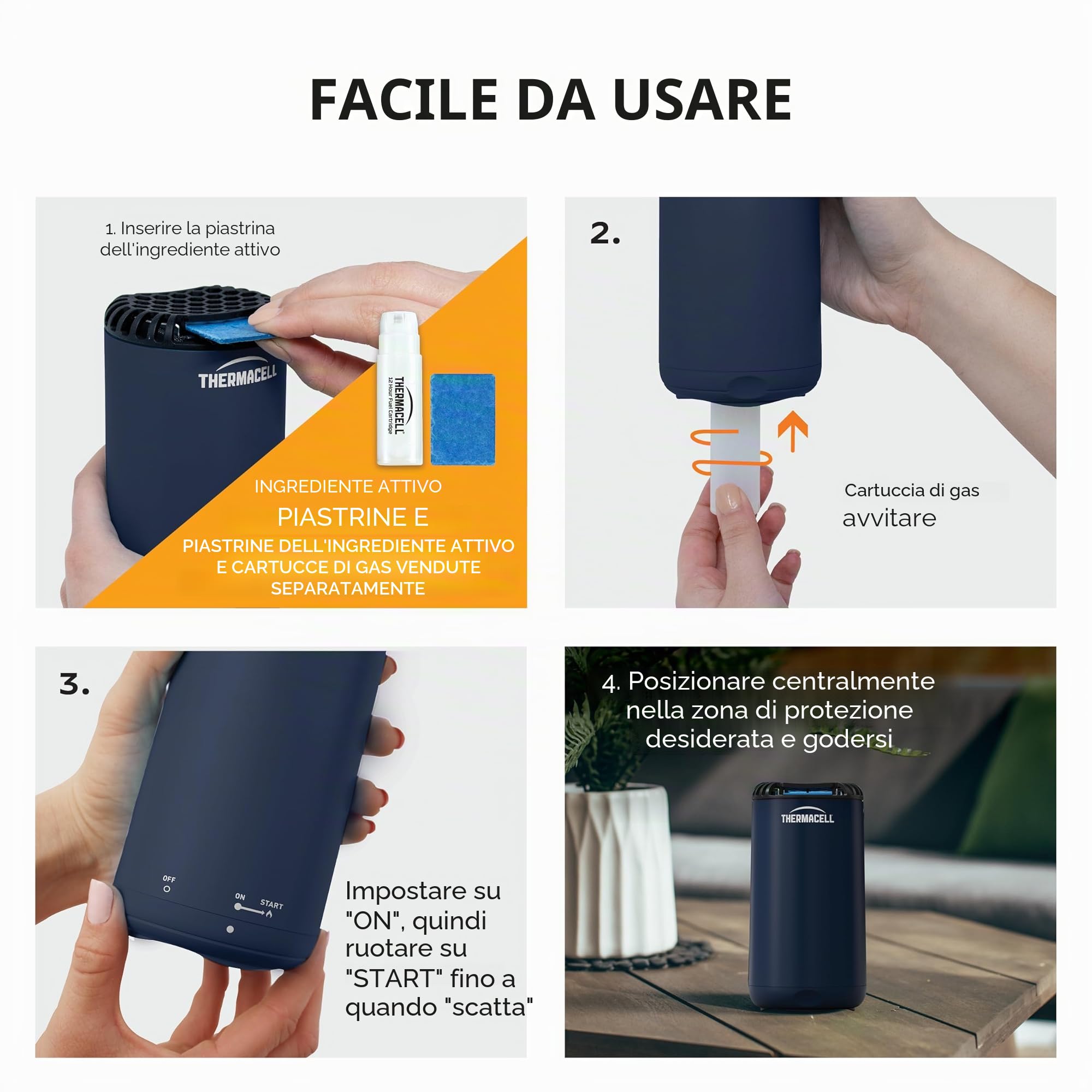 Thermacell Dispositivo di base anti-zanzare Protect senza piastre attive, innovativo dispositivo di protezione antizanzare dal design moderno, per giardino, terrazza e campeggio, blu navy, incolore