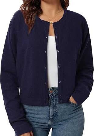 ZANZEA Cropped Cardigan Sweaters for Women Color Block Lightweight Bolero Shrug Button Down Long Sleeve Tops Fall Outfits