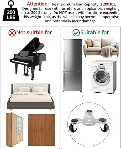 Miniatura 2 de QWORK 4 unidades de 6 pulgadas de acero Tri-Dolly, capacidad de carga de 330 libras, para mover muebles y electrodomésticos, rueda giratoria fácil