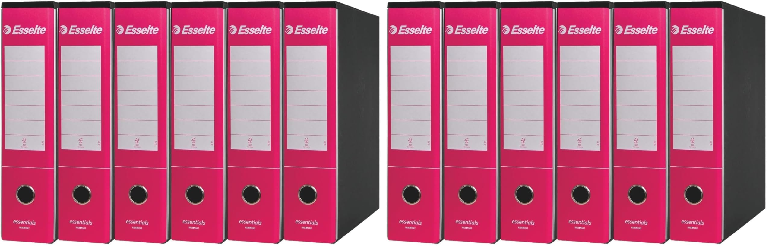 Esselte ESSENTIALS G75 Registratore con Custodia, con Meccanismo a Leva, in Formato Protocollo, 23x33cm, con Dorso da 8 cm, Fucsia, Conf.da 6 pezzi, 390775900 (Confezione da 2)