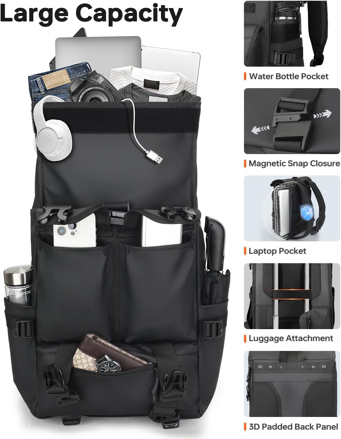 SWICKY 30L Travel Rolltop Backpack, Expandable with Laptop Compartment, Water Resistant, Airline Carry-On Approved, Unisex Backpack for Travel & Commute (18x14x8 Inches)