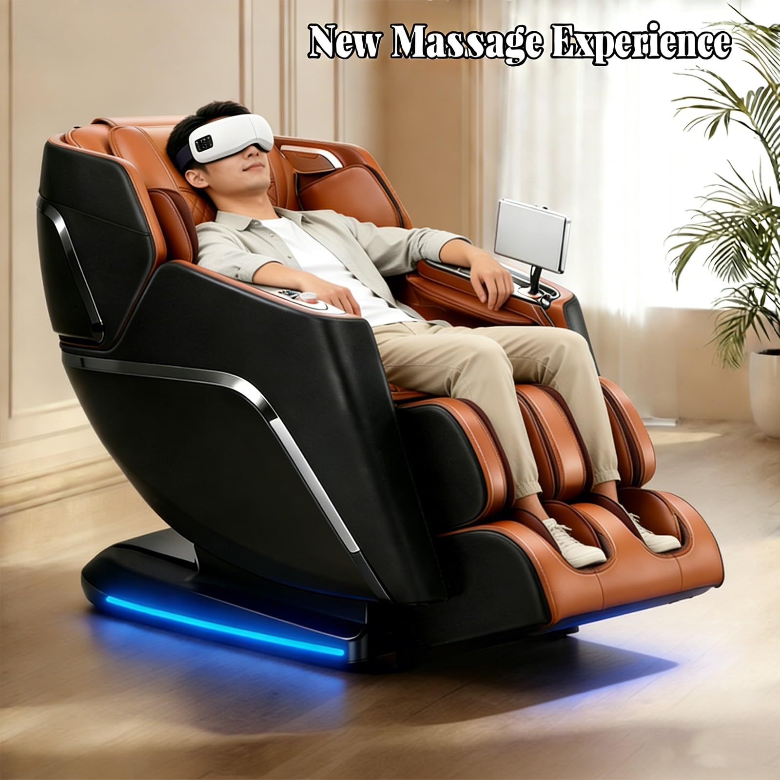 Poltrona Massaggiatrice 4D di Lusso, Controllo Vocale IA Rilassante con Sospensione Zero-Gravity Ricarica Wireless 12 Modalità Professionali Adatta a Diverse Tipologie di Utenti(Orange)