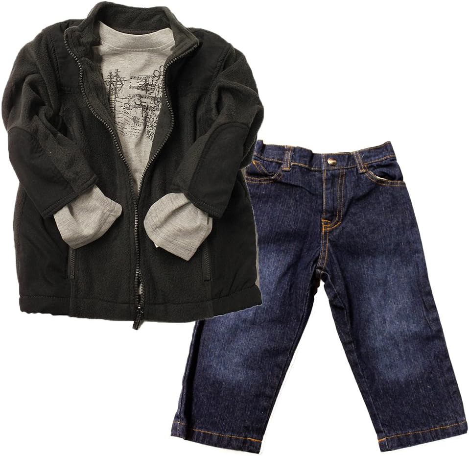 Kenneth Cole Baby-boys Velour Jacket with Tee & Denim Pants 3pcs Set