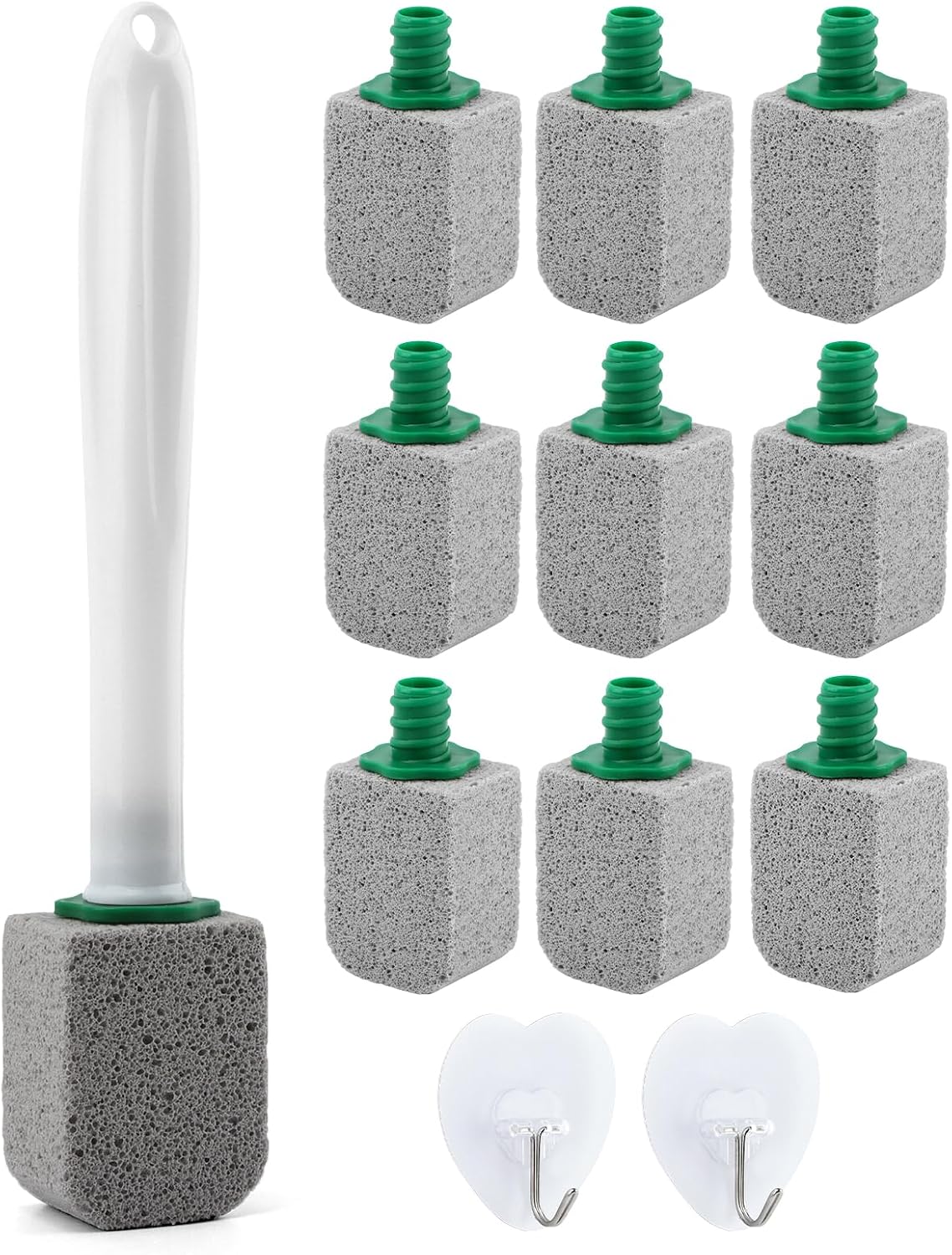 CALIDAKA Toilet Bowl Pumice Stone Cleaner Set, 10 Pack Cleaning Stones with Handle, 1.77 x 1.38 x 2.36 in Stones, For Hard Water Rings, Lime and Rust Stains, Grey