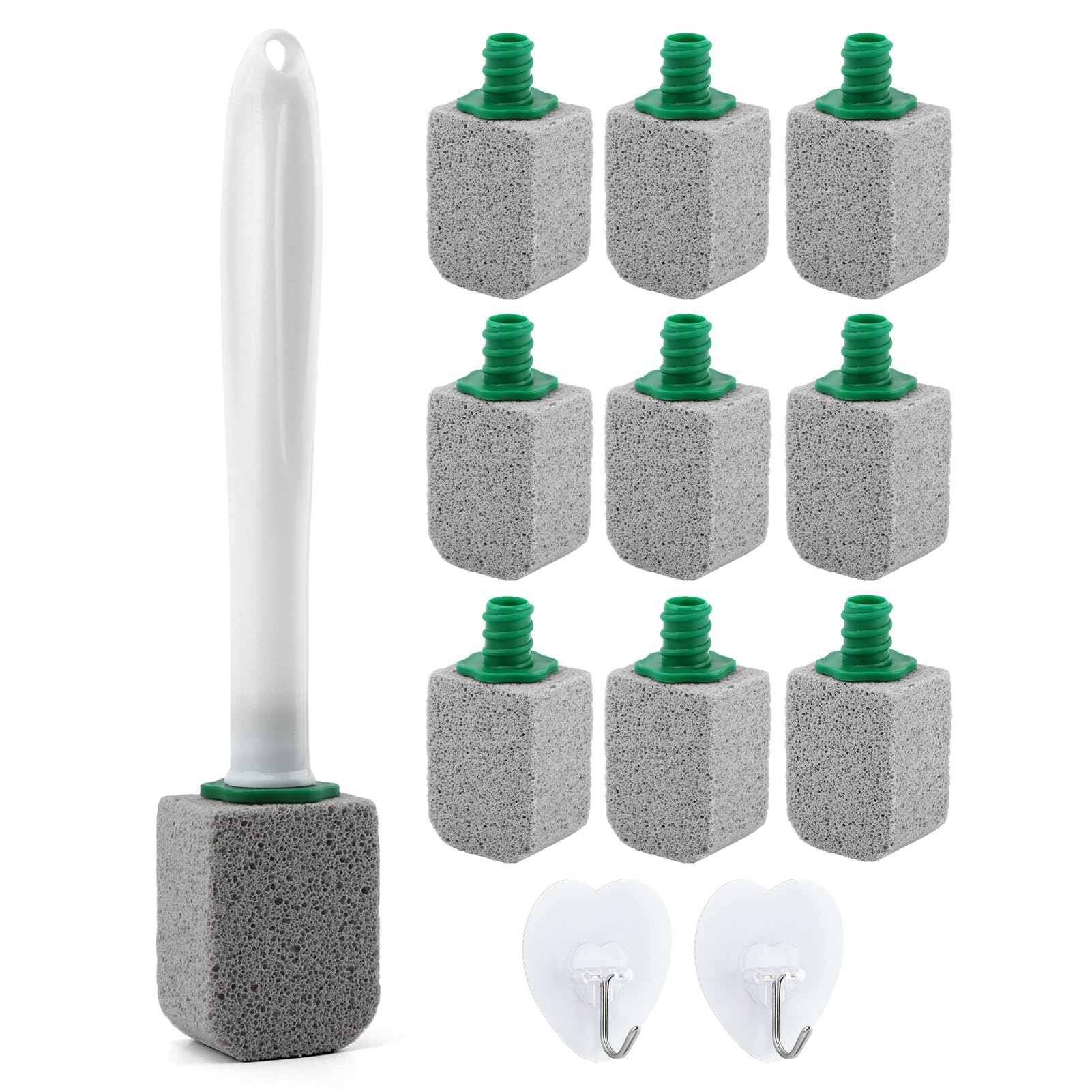 CALIDAKA 10 piezas de piedra pómez de inodoro con mango largo limpiador de inodoros, varita, repuesto de varita pómez, bloque de piedra pómez, herramienta de limpieza profunda para piscina, baño,
