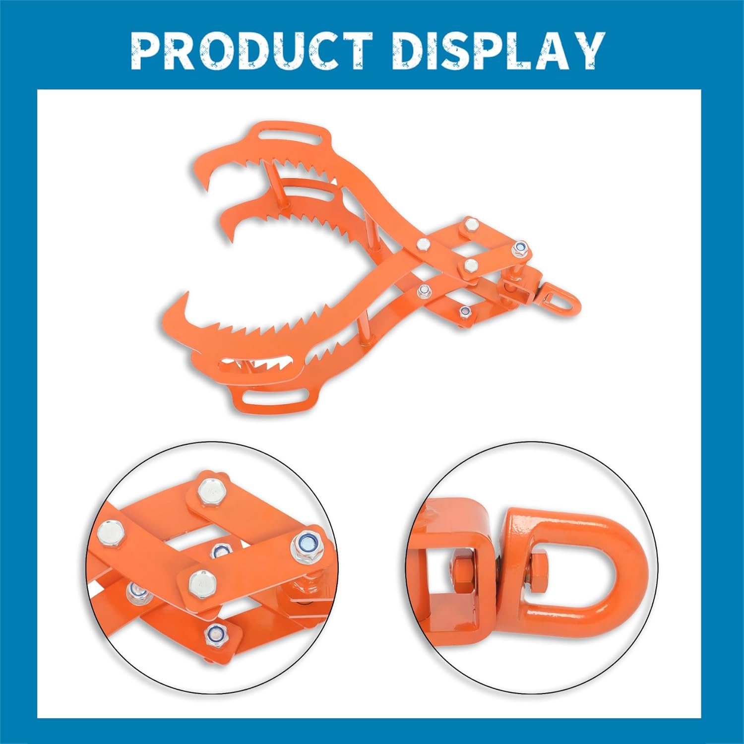 Silscvtt 28 inch Steel Log Grapple Hook with 4 Claws Capacity Logging Tongs Orange