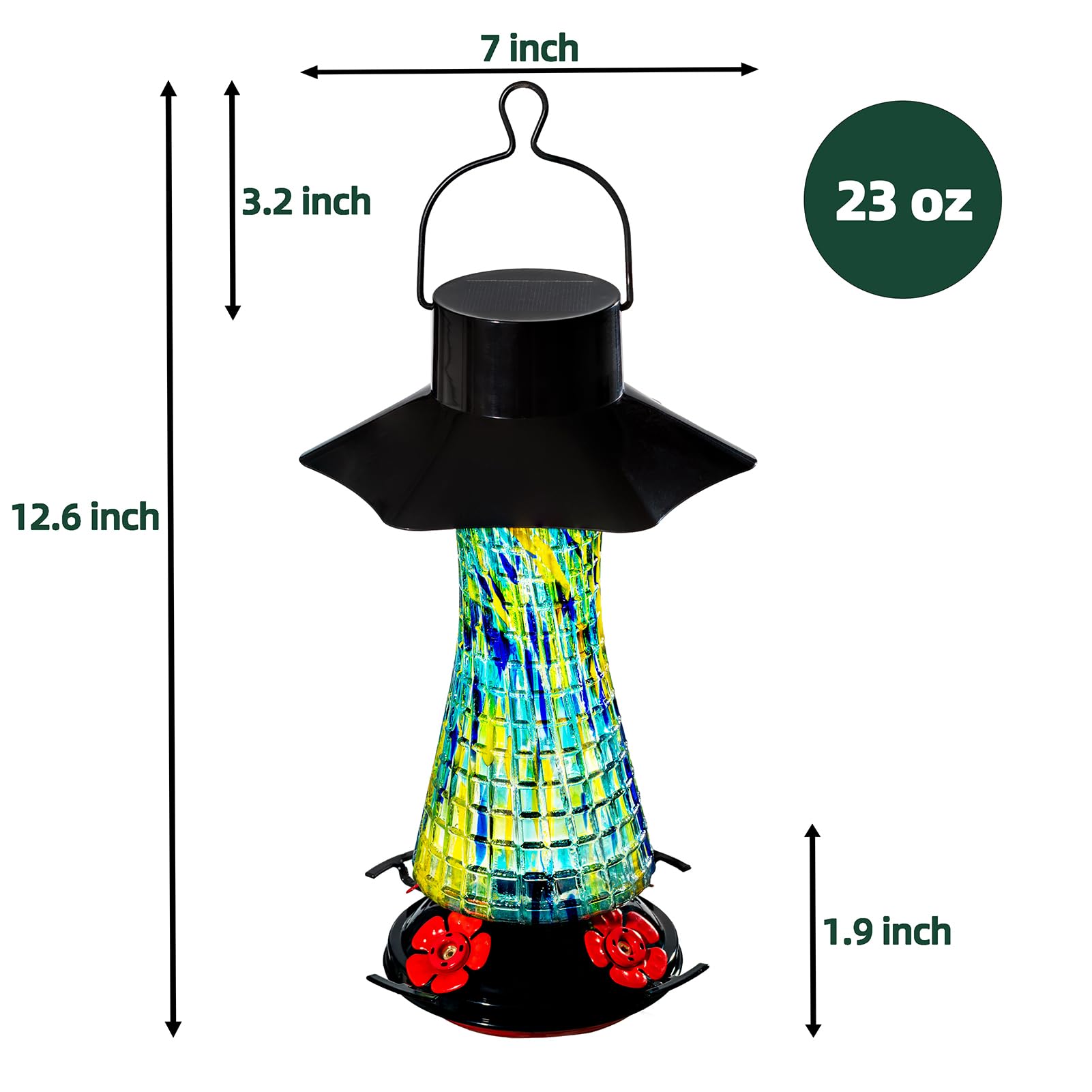 Muse Garden Alimentatore a energia solare per colibrì, 652 g, decorazione da giardino per esterni, a prova di formiche e api, lanterna in vetro soffiato a mano, regalo per donne anziane, mamma,