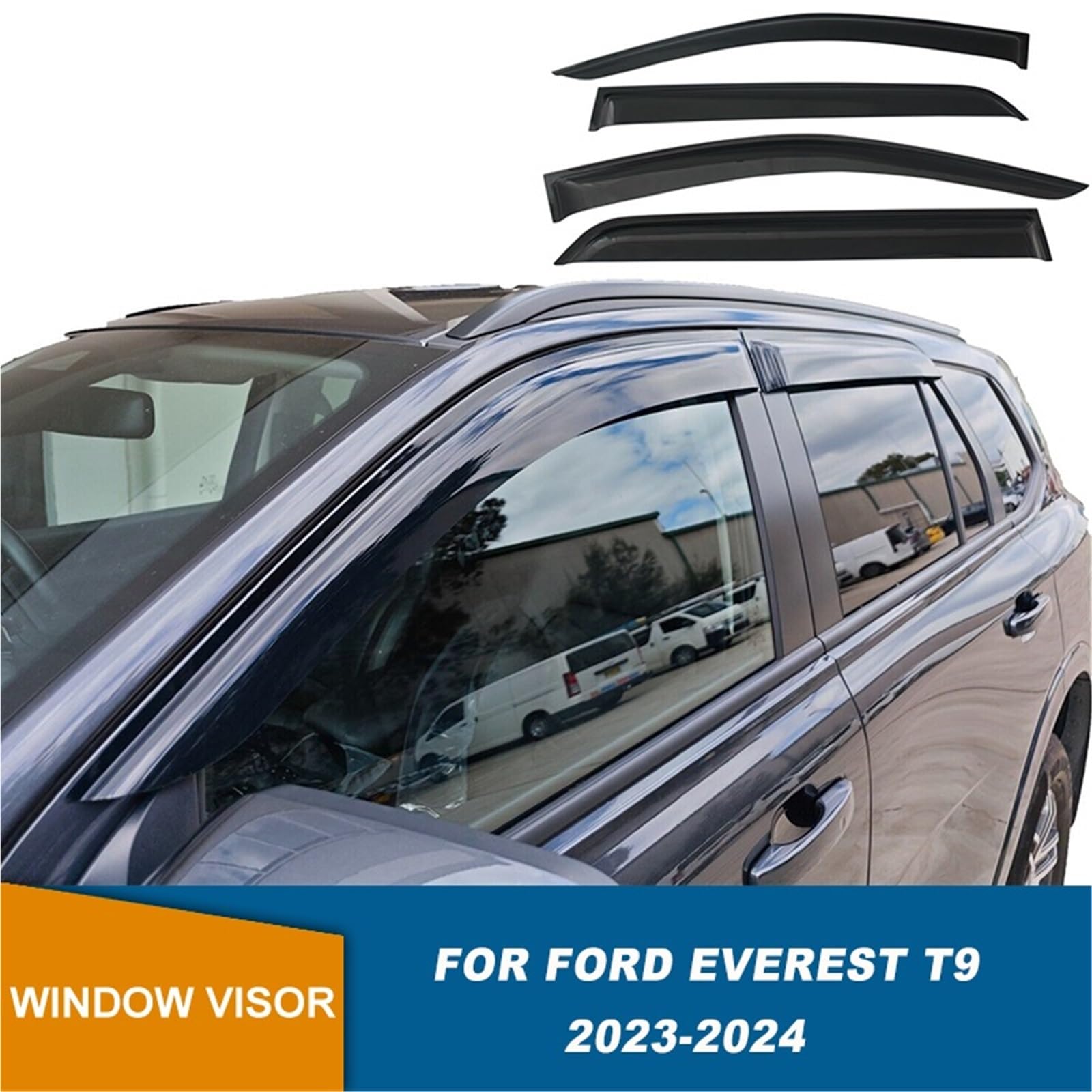 Car Deflektory boczne 4 szt. pasujące do Forda Everest T9 2023-2024 osłony okien bocznych, osłony przeciwsłoneczne i przeciwwiatrowe
