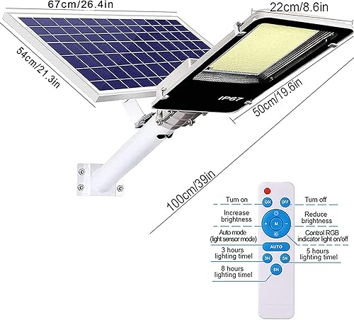 Miniatura 7 de Luces solares de calle de 2000 vatios, luz de inundación solar para exteriores, 170000 lúmenes, del anochecer al amanecer, 6500 K, luz LED de poste