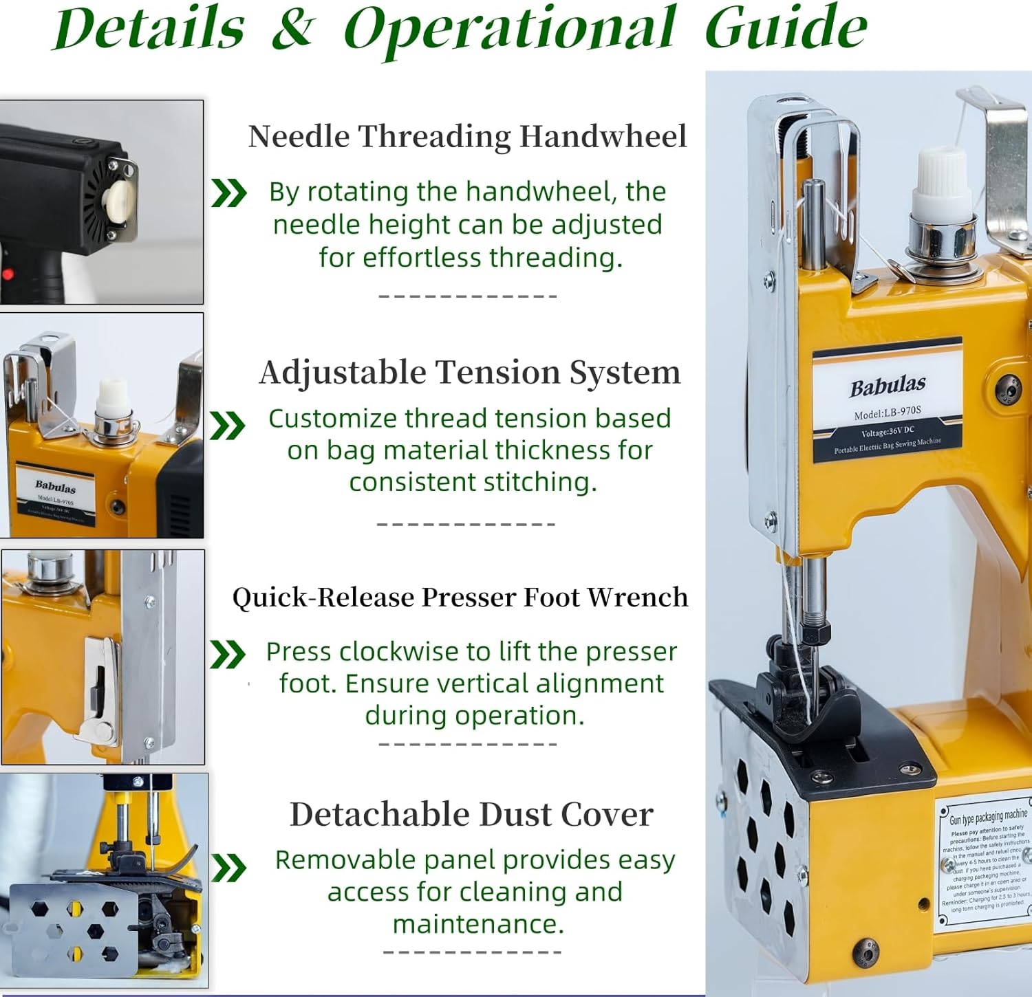 Cordless Bag Sewing Machine |PortableIndustrial Bag Closer |2-Second Fast Sealingfor Woven PP/Canvas/Jute Bags |Factory &Farm Bag Stitcher (Yellow, Lithium Battery-36VDC)