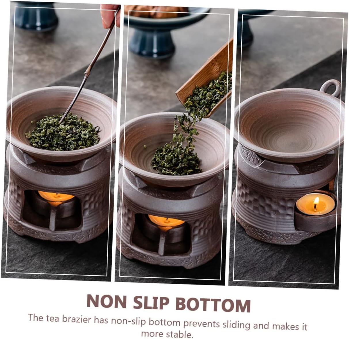 VICASKY Ceramic Teapot Warmer Brown Candle Holder Tea Heating Base Pedestal Elegant Tea Tray for Home and Office Use