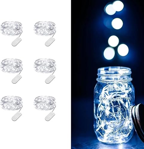 Miniatura 1 de Paquete de 6 guirnaldas de luces LED que funcionan con pilas, 3.3 pies, 20 LED, alambre plateado blanco frío, boda, centros de mesa, decoración de