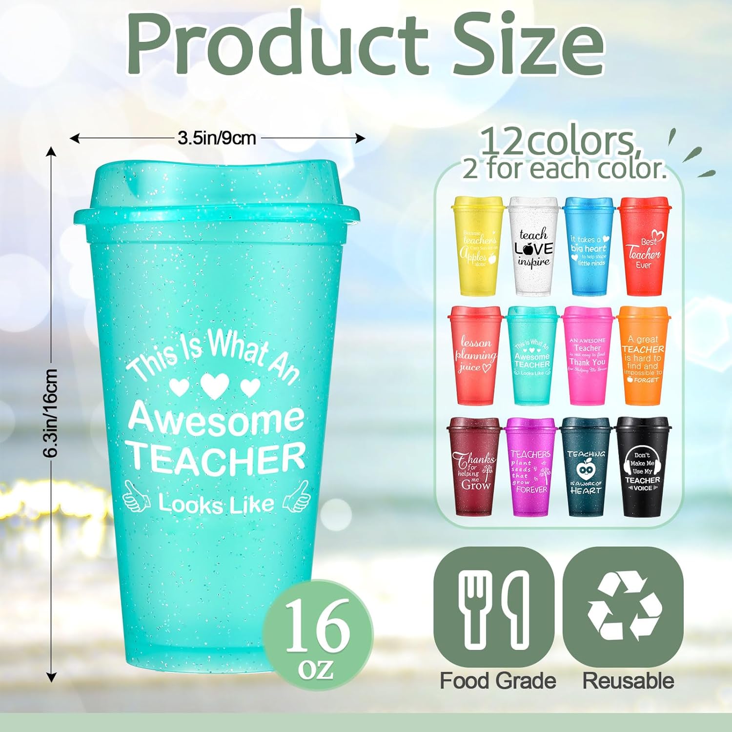 Funnymoom 24 Pcs Graduation Teacher Gifts 2026 End of Year Thank You Gift for Teacher Employee 16 oz Plastic Coffee Cup with Lid Inspirational Tumbler Graduation Appreciation Gift for Coworker Staff