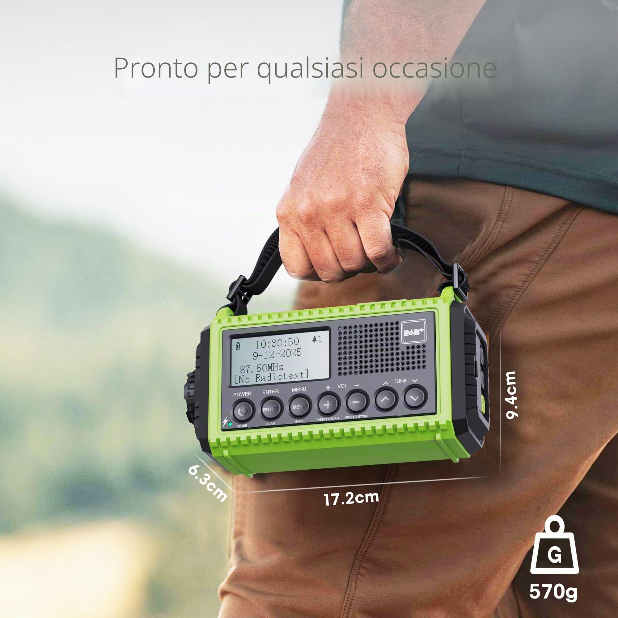 DAB/DAB+/FM radio portatile, Solare Radio a Manovella, Batteria Ricaricabile 5000 mAh, Torcia a LED e Luce di Lettura, Allarme SOS, Impermeabile IPX4, per Escursioni, Campeggio, Emergenza