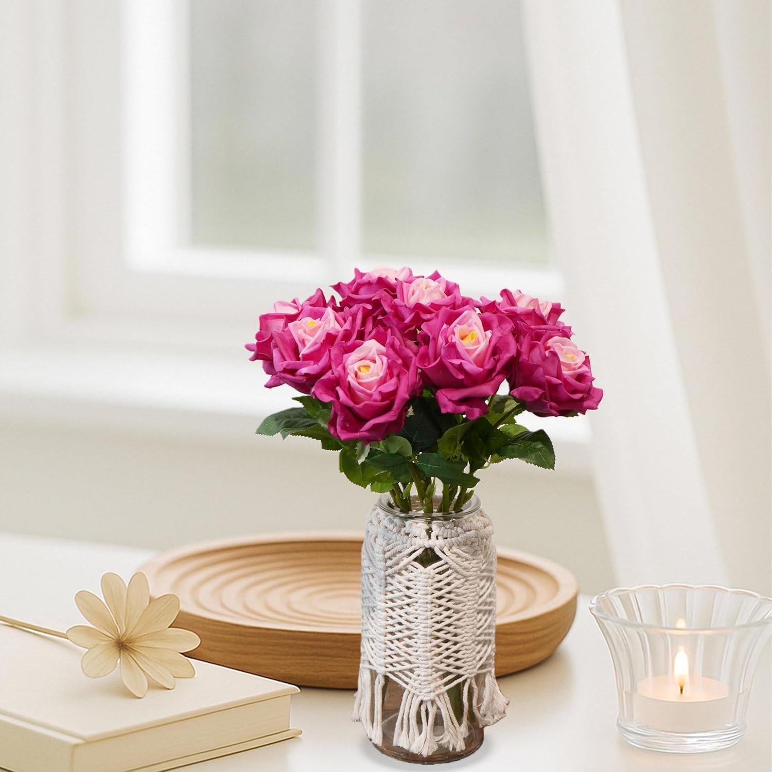 6 Pcs Silk Real Touch Latex Roses, Artificial Single Stem Big Bloom Faux Roses for Home Party Office Wedding Indoor Decor, Floral Arrangements, Table Centerpieces