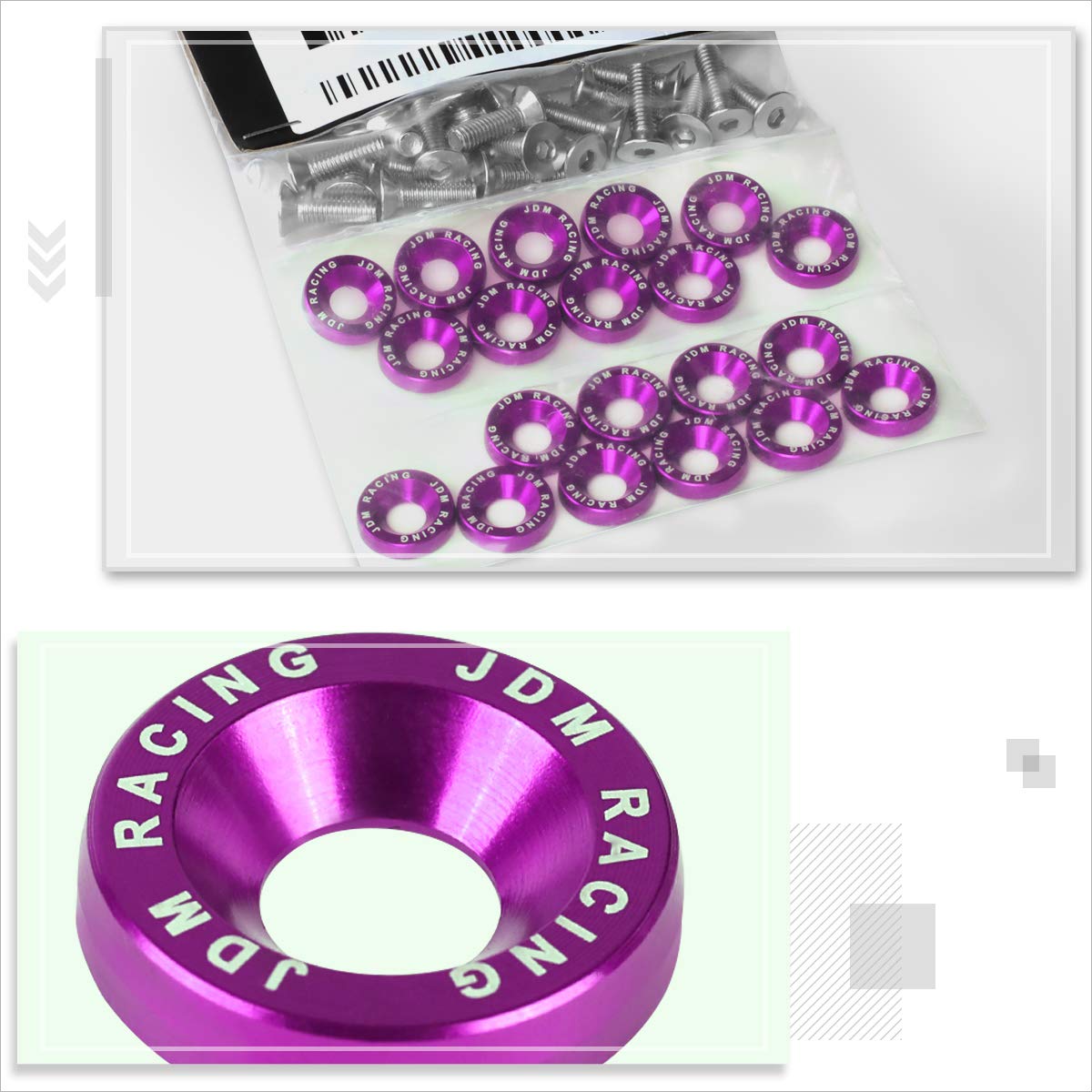 (20 Pcs) Purple Aluminum Fender Washers Bolts Screw Dress Up Kit | 20MM Wide | Fits M6 x 1.0 Thread Fender Holes