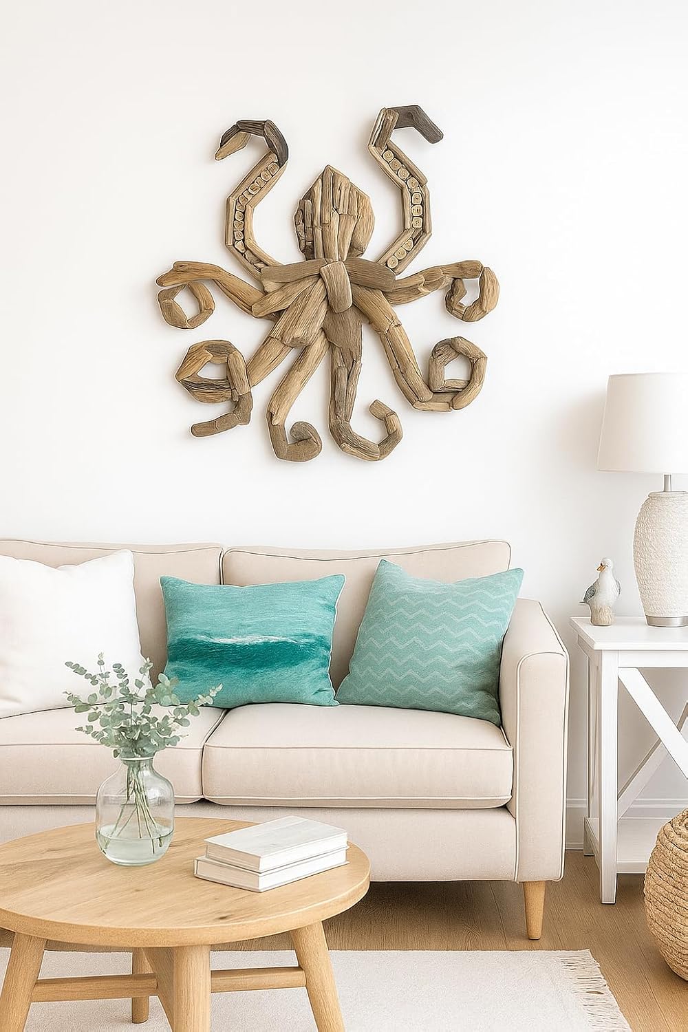 OMA Driftwood Octopus Wall Art – Handcrafted Coastal Beach & Rustic Farmhouse Style Driftwood Wall Decor for Home, Living Room, Bathroom, Beach House – Large Size