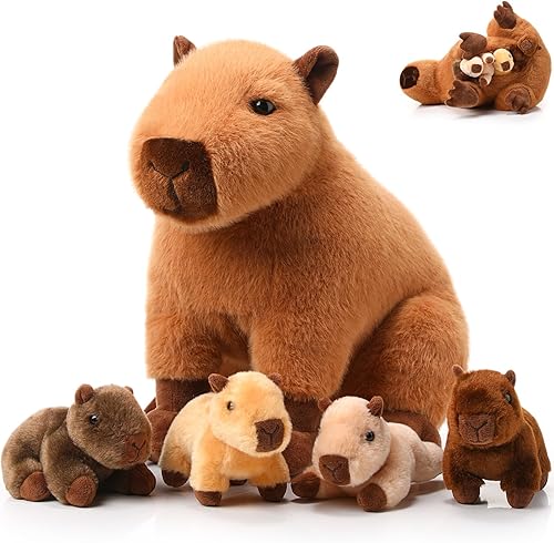 Juego de 5 peluches Capybara de Capybara, regalo para niños y mamás, con 4 lindos bebés en el interior, peluches suaves para niños y niñas,