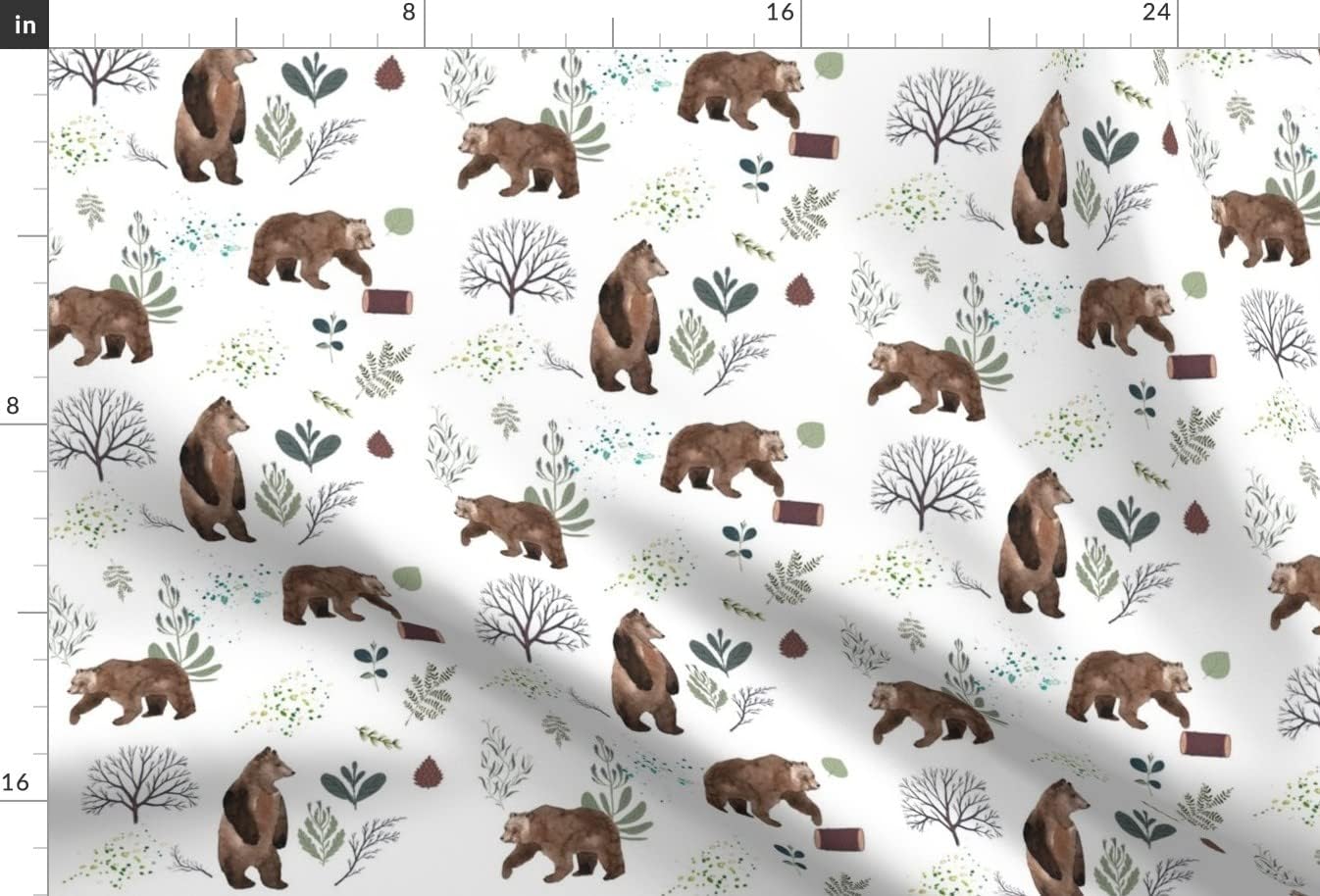 Spoonflower Fabric - Bears Bear Woodland Trees Boy Green Brown Printed on Petal Signature Cotton Fabric Fat Quarter - Sewing Quilting Apparel Crafts Decor