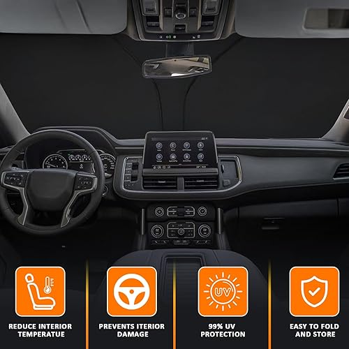 Miniatura 2 de D-Lumina Parasol para parabrisas delantero para Chevy Tahoe 2021, 2022, 2023, 2024 y 2025, parasol plegable para ventana delantera para rayos UV