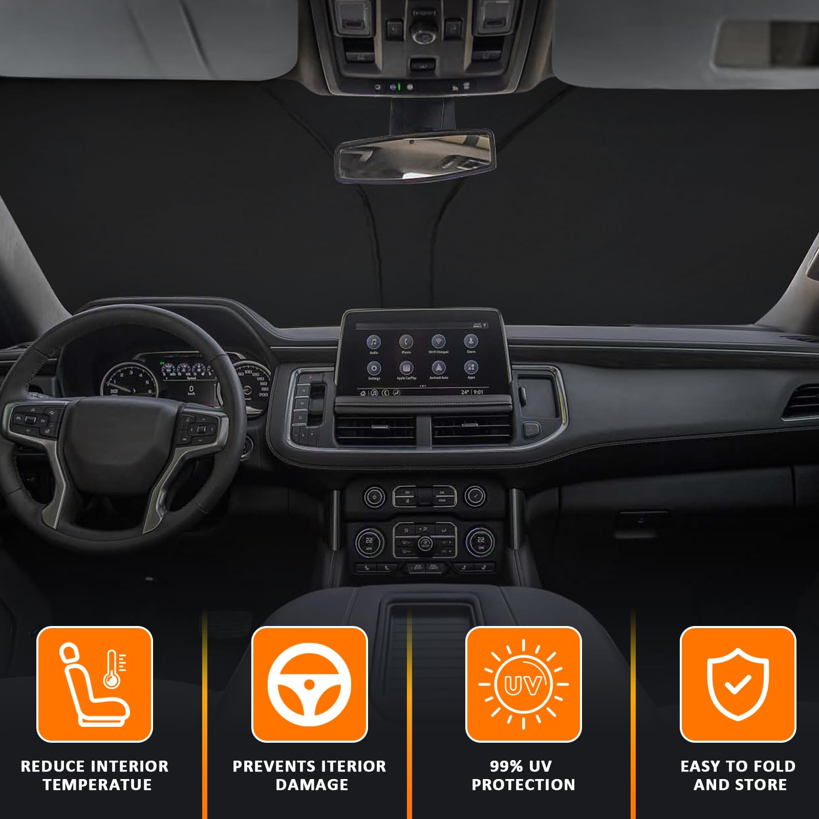 D-Lumina Parasole per parabrezza anteriore per 2021 2022 2023 Chevy Tahoe, parasole per finestra anteriore pieghevole per raggi UV e protezione solare Accessori interni