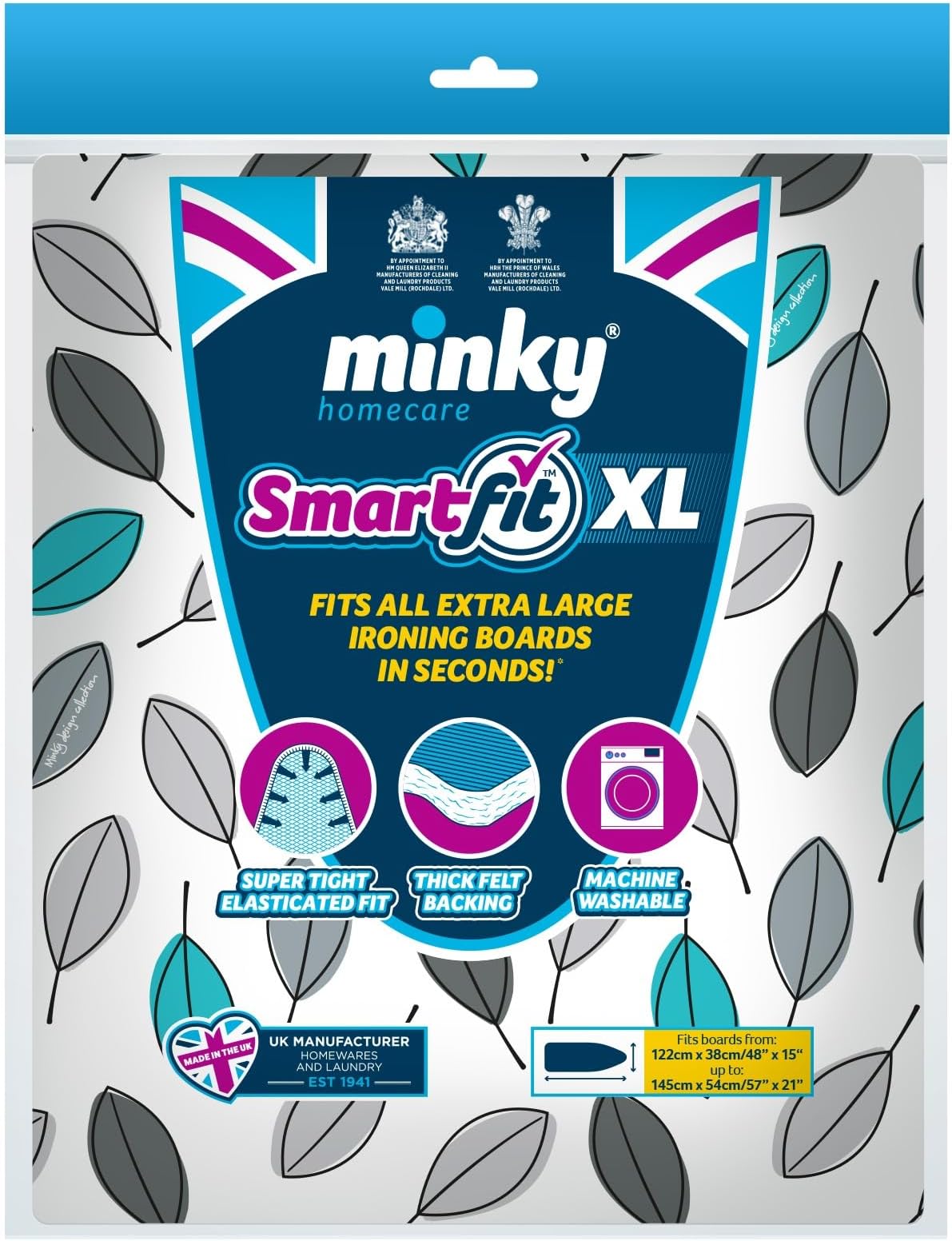 Minky Supersize Smartfit Extra Large Ironing Board Cover 145x54cm, XL ironing board cover