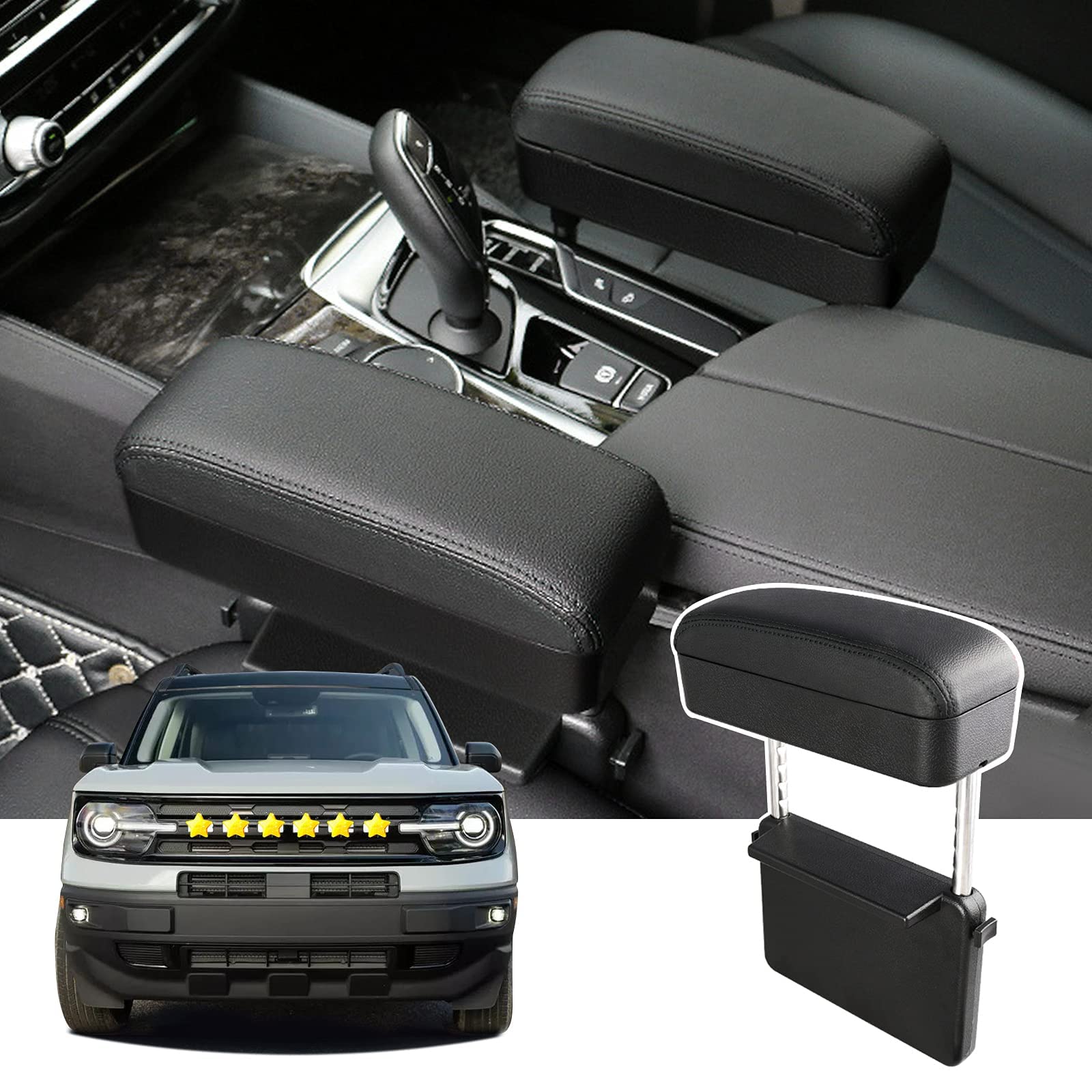 Car Armrest Extender Support Elbow - Adjustable Height Comfort Arm Rest Pads Extender for Universal Auto Car Center Console (Black)