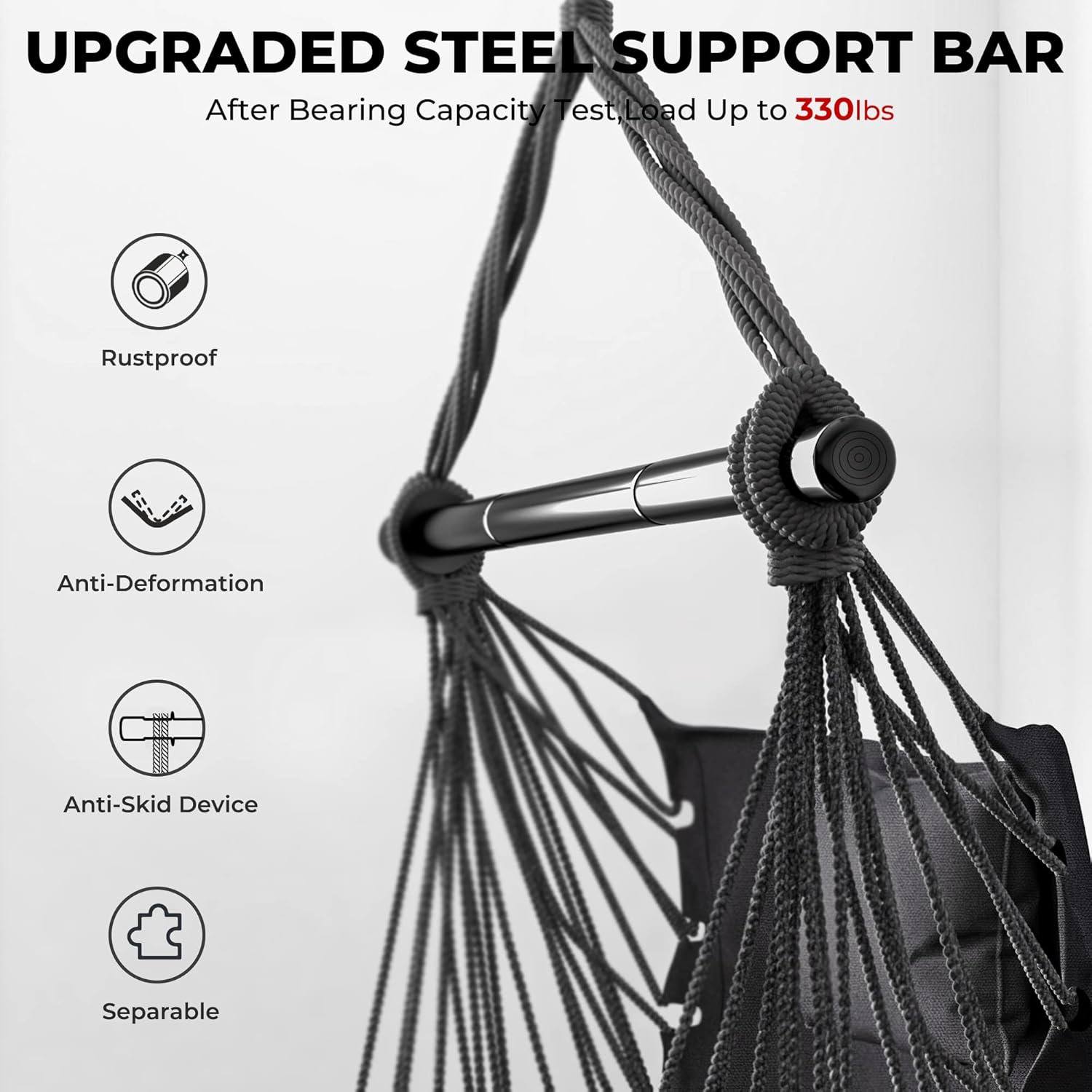 Giantex Hanging Chair Hammock Swing Chair - with Sturdy Steel Hanging Bar, Comfortable Headrest Pillow, 2 Cushions, Pocket Macrame Swing Chair for Bedroom, Living Room, Max 330 Lbs Swing Seat (Gray)