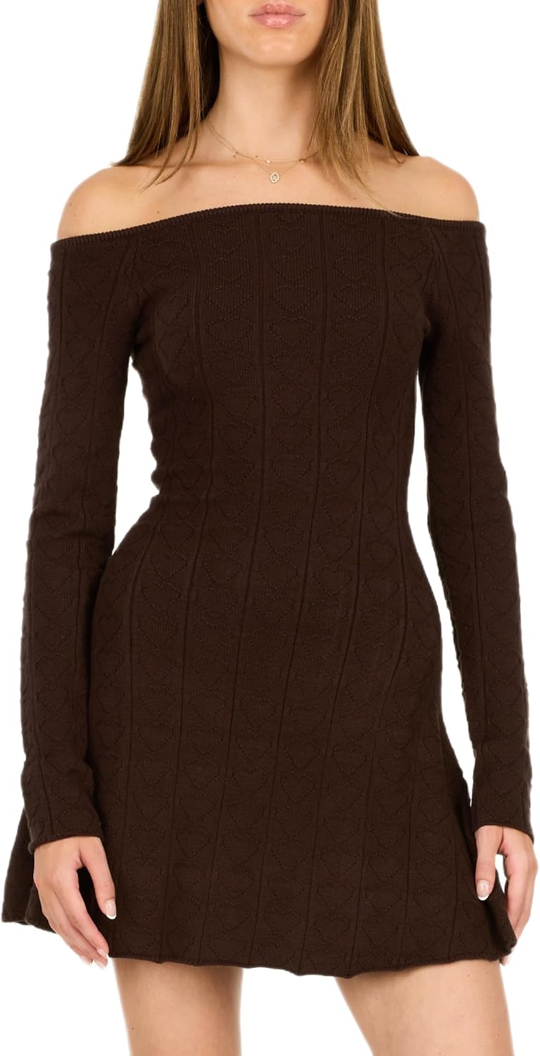 Forever 21 Womens Off-The-Shoulder Pointelle Flare Mini Dress