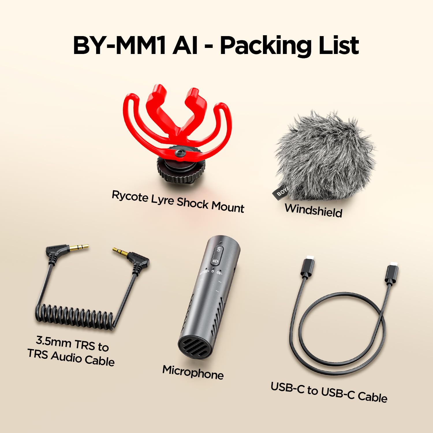BOYA by-MM1 AI - Microfono direzionale per iPhone 15/16/17, Android, fotocamere DSLR, videocamere, cancellazione del rumore, durata della batteria 30 ore, microfono video per vlog, podcast, streaming