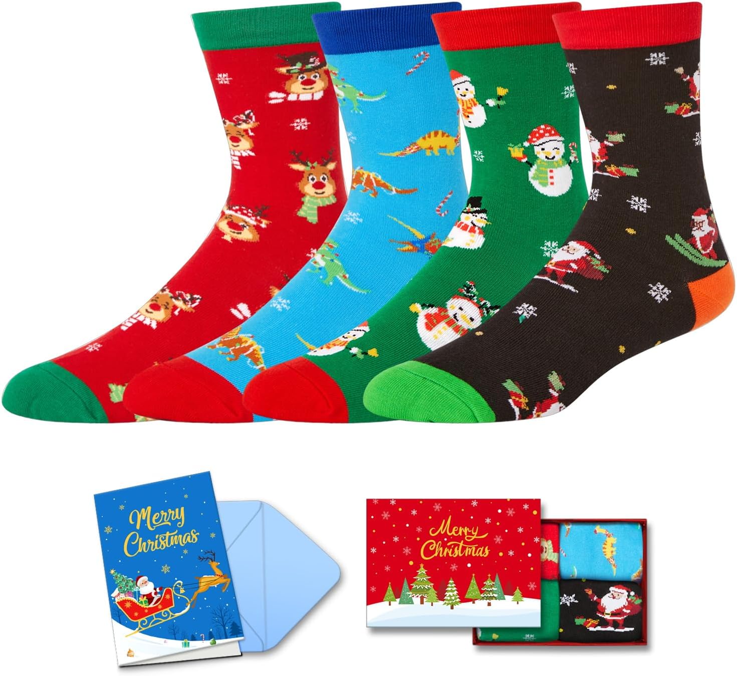 HAPPYPOPChristmas Gifts Stocking Socks for Men Women - Secret Santa Xmas Stocking with Greeting Card 4 Pack
