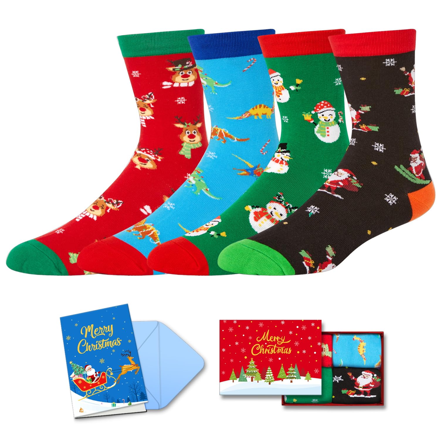 HAPPYPOPChristmas Gifts Stocking Socks for Men Women - Secret Santa Xmas Stocking with Greeting Card 4 Pack