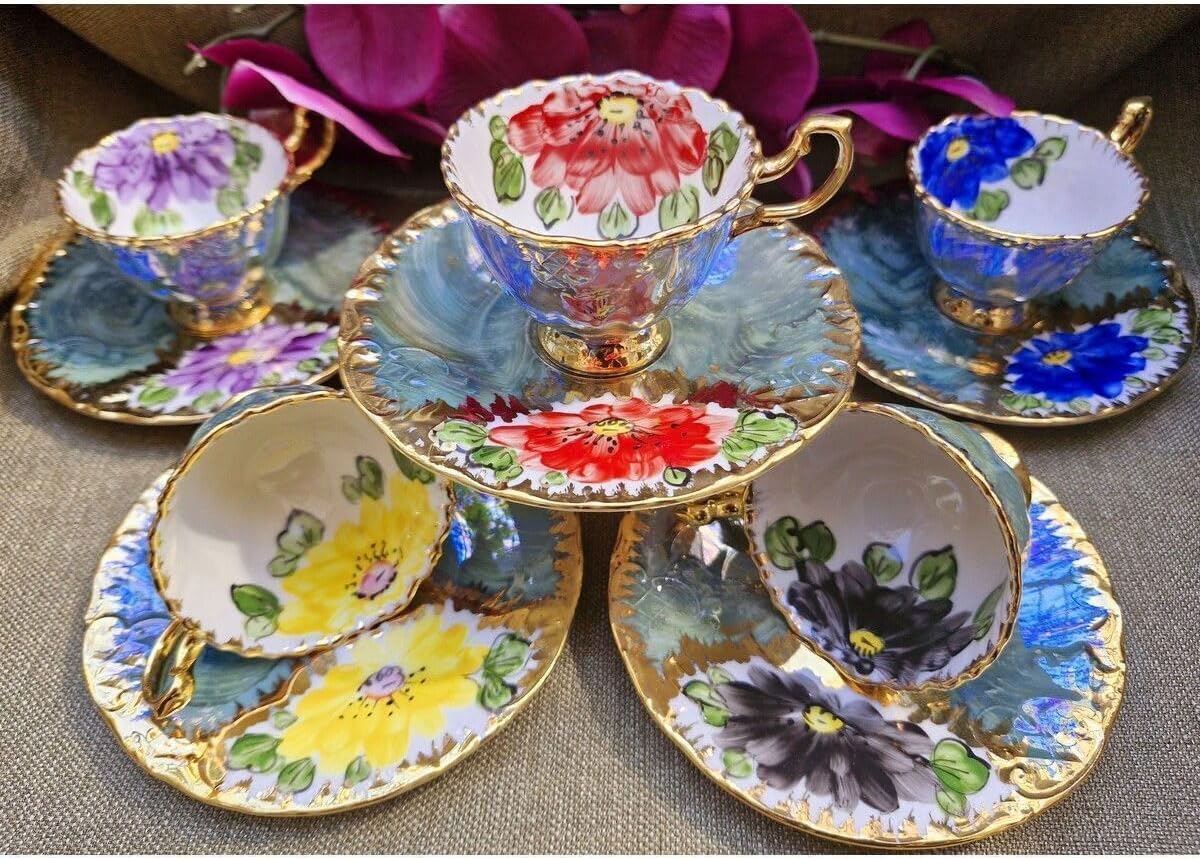 SODEF Coffee Cup Set for Six, Floral Design, 7-12 Pieces, 3 fl oz Capacity, Modern Style, Multicolor Porcelain for Coffee, Tea, Espresso - Multicolor, One Size