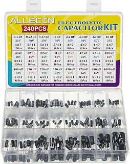 ALLECIN 24 Values Electrolytic Capacitor Kit 0.1uF-1000uF 10V-50V Aluminum Radial Assortment for DIY Electronics