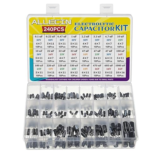 ALLECIN 24 Values Electrolytic Capacitor Assortment Kit from 0.1uF to 1000uF 10V 16V 25V 50V in-line Aluminum Capacitors Set