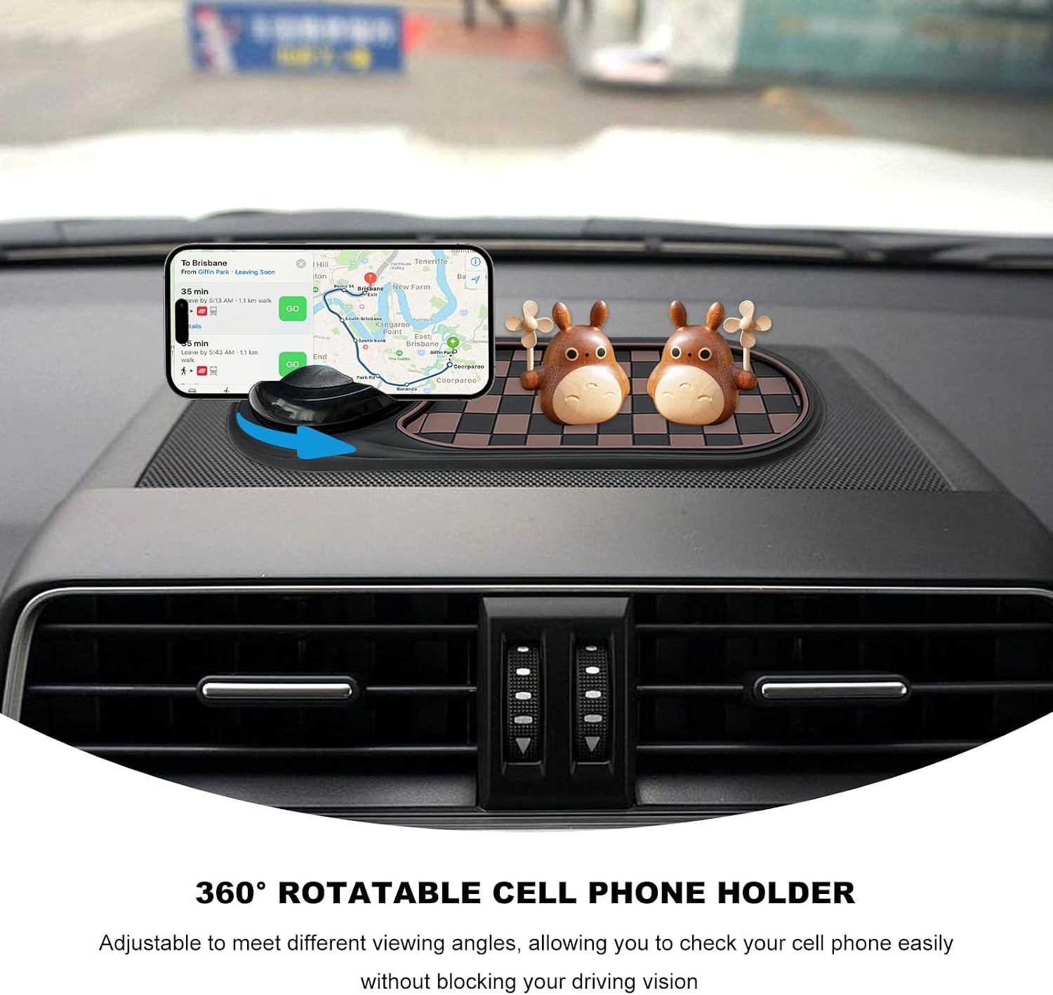 Multifunction Car Anti-Slip Mat, Anti Skid Dashboard Pad Rotatable Phone Holder w/Temporary Parking Number, Universal Auto Cell Phone Mount Large Storage Pad for Keys Sunglasses Coins (Brown)