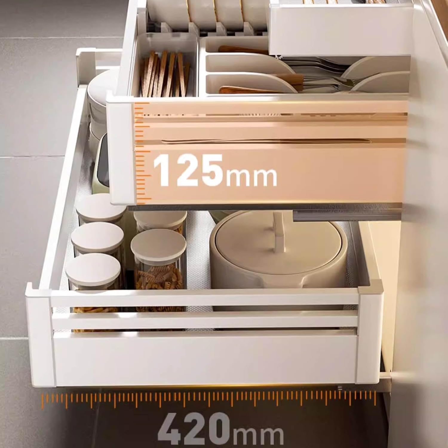 3 Tier Multi-Purpose Kitchen Under Sink Organizers and Storage, Stackable Pantry Organization, Pull Out Medicine Cabinet Organizer with Adjustable Dish Rack, White