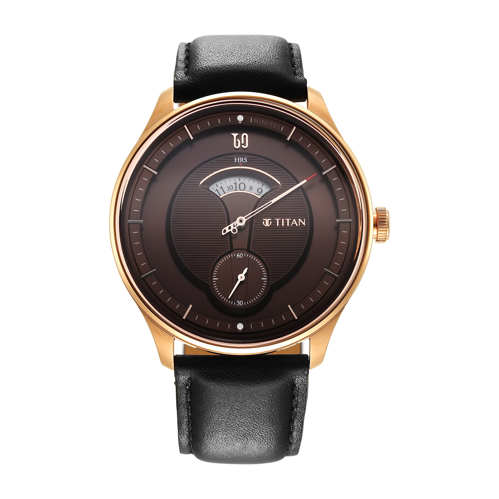 TitanTitan Quartet Quartz Analog Brown Dial Black Leather Strap Watch for Men - NT1890WL01