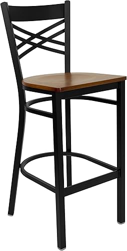 Vista 13 de Flash Furniture HERCULES Series Black ''X'' Back Metal Restaurant Barstool - Asiento de vinilo negro Asiento de vinilo negro/marco de metal