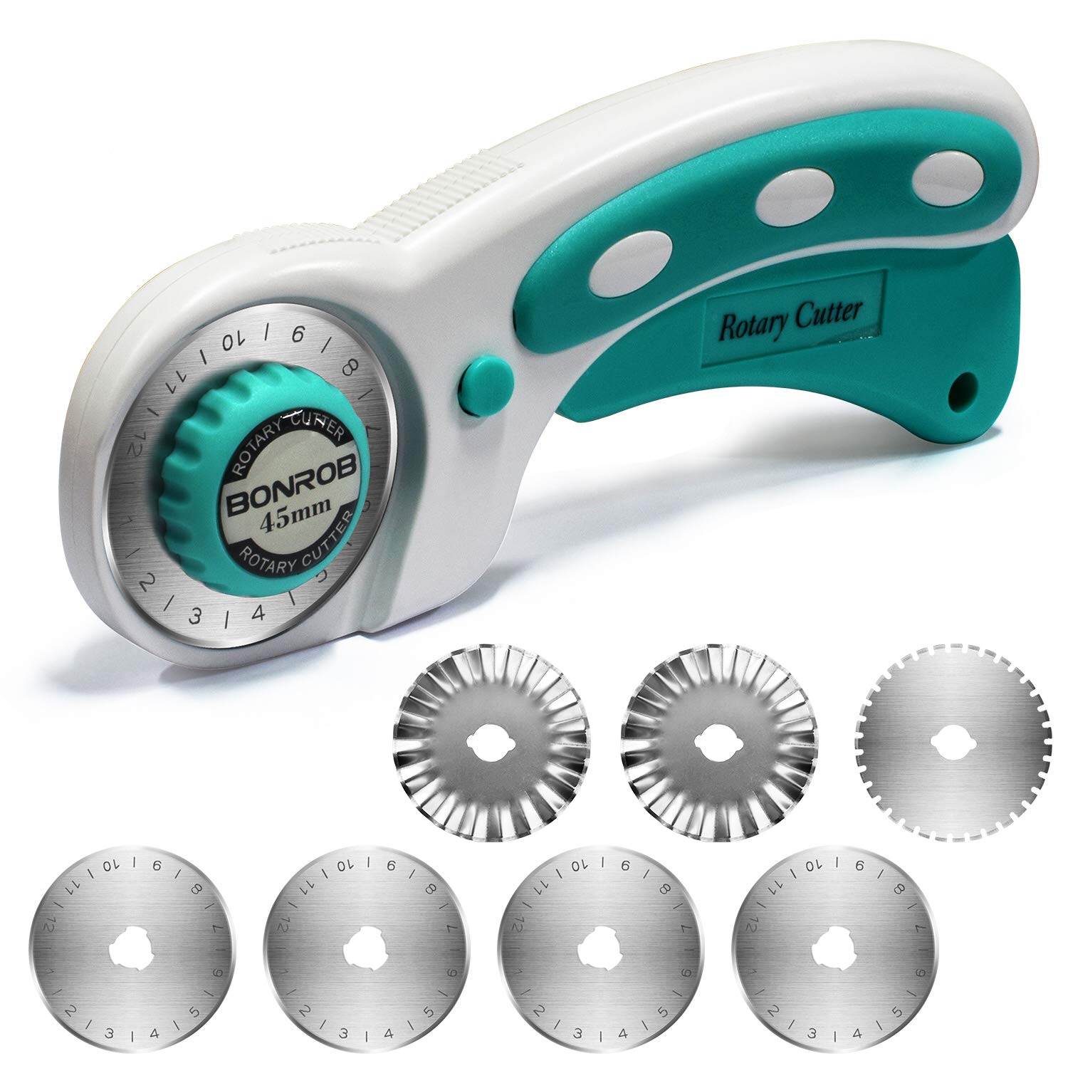 BONROB Rotary Cutter Set with Rotary Cutter Blades 45mm(6pcs Replacements), Perfect Set for as Sewing, Quilting, Fabric Cutting, Paper Cutting, Leather Cutting and Other DIY Projects BO005