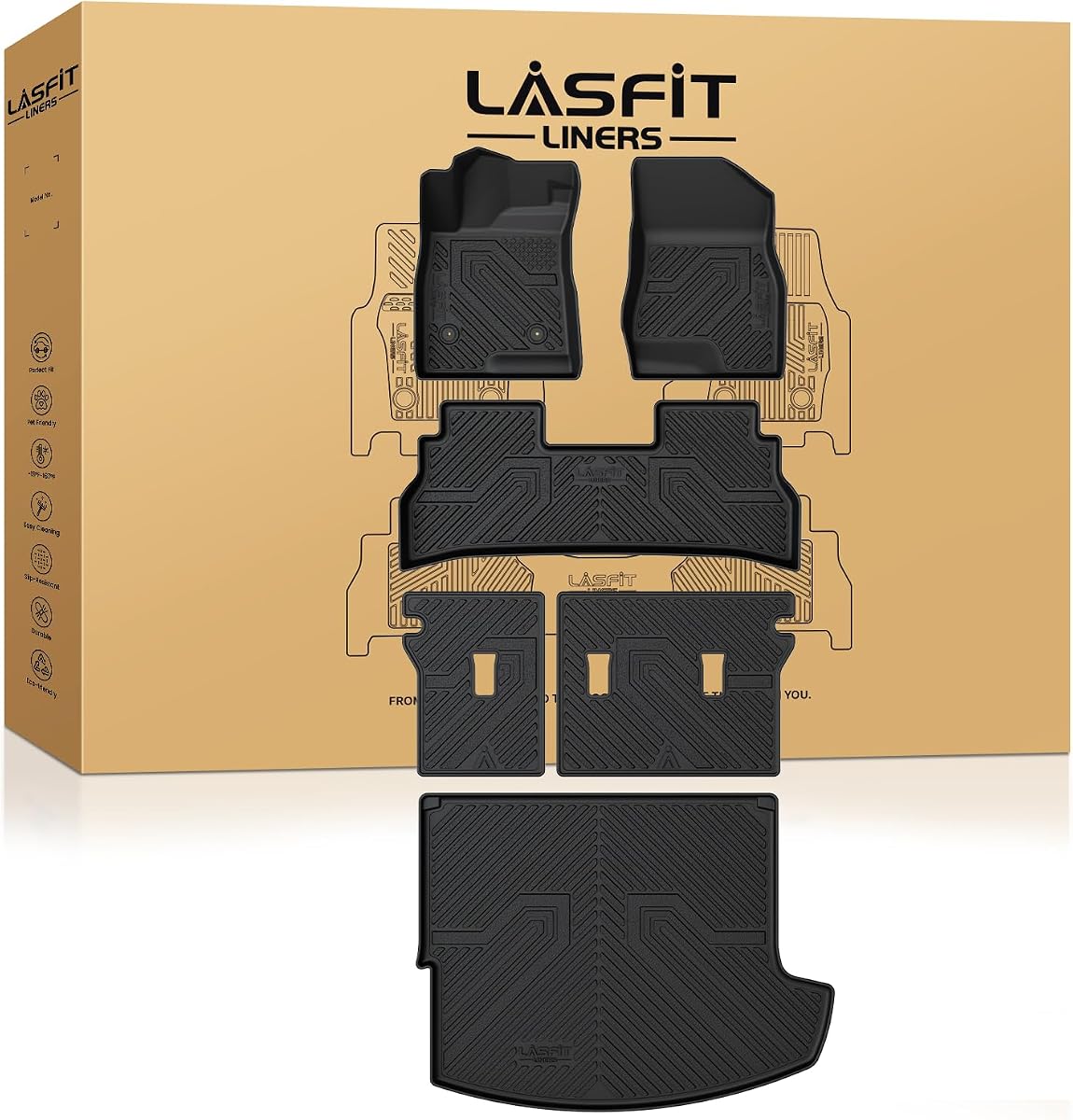 LASFIT Floor Mats for Buick Envista 2024 2025 2026, Black | Full Set with Cargo Mat&Seatback Mats, All Weather TPE Custom Fit Car Mats, Full Coverage Secure-Fit Floor Liners