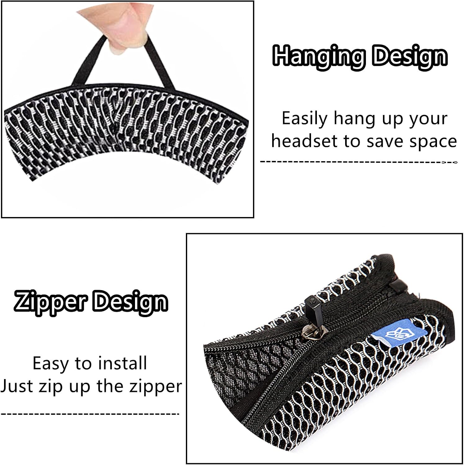 Headband Protector Cover Replacement Compatible with Corsair Virtuoso RGB Wireless SE/Virtuoso XT Gaming/Virtuoso Wireless Headphone Fabric Zipper Head Band Pads image 4